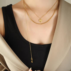 Occident fashion heart locket and key stainless steel layer necklace
