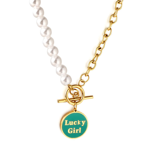 Occident fashion evil eye pendant two layer stainless steel necklace
