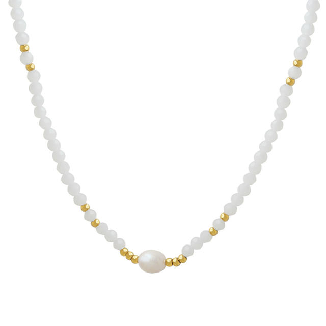 Korean fashion water pearl glass beads choker necklace