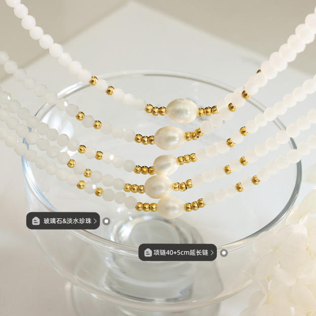 Korean fashion water pearl glass beads choker necklace