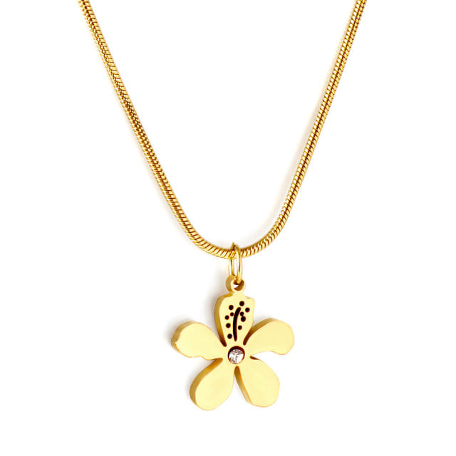 Concise stainless steel bar daisy flower necklace