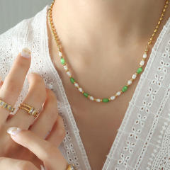 Elegant spring green color opal stone bead choker necklace