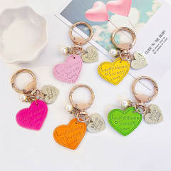 Creative colorful leather heart keychain