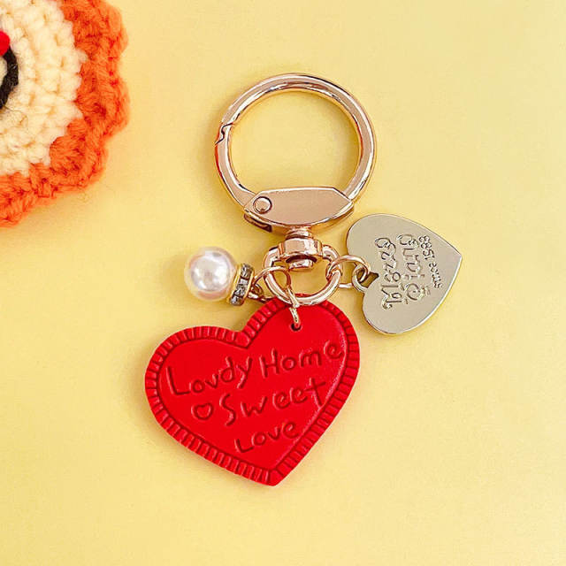 Creative colorful leather heart keychain