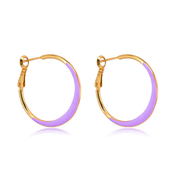 925 needle blue color enamel series copper huggie earrings