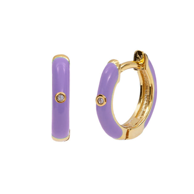 925 needle blue color enamel series copper huggie earrings