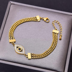 Elegant three layer metal chain evil eye stainless steel bracelet