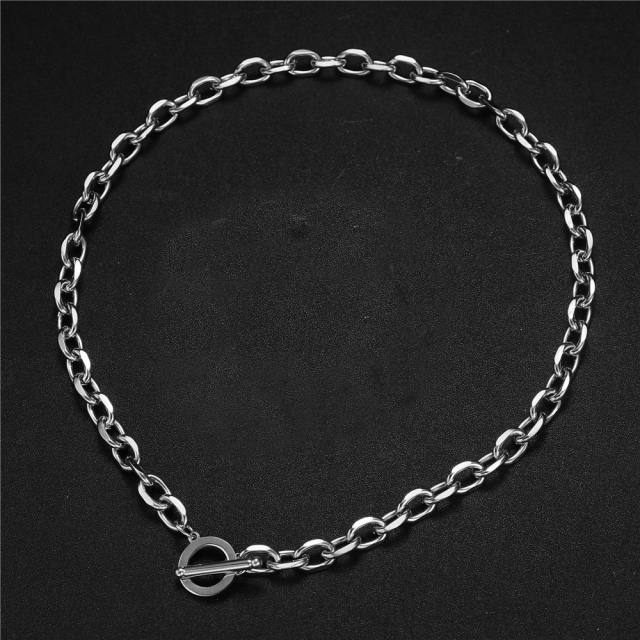 Hiphop stainless steel chain toggle choker necklace