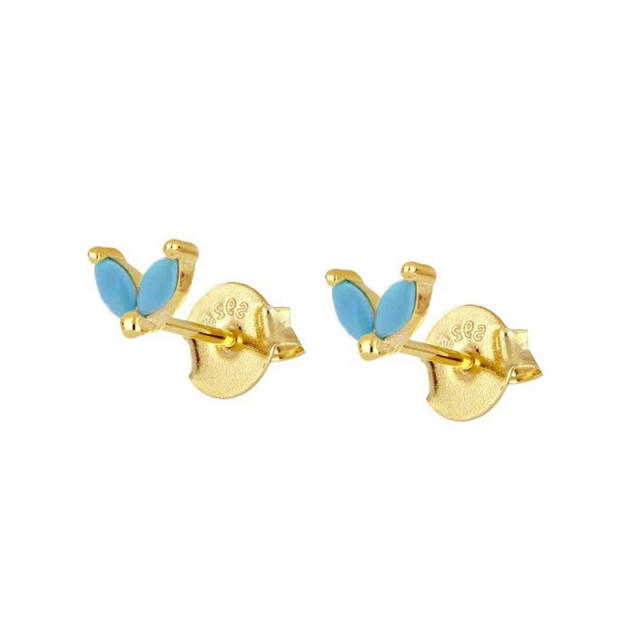 925 needle turquoise statement copper huggie earrings
