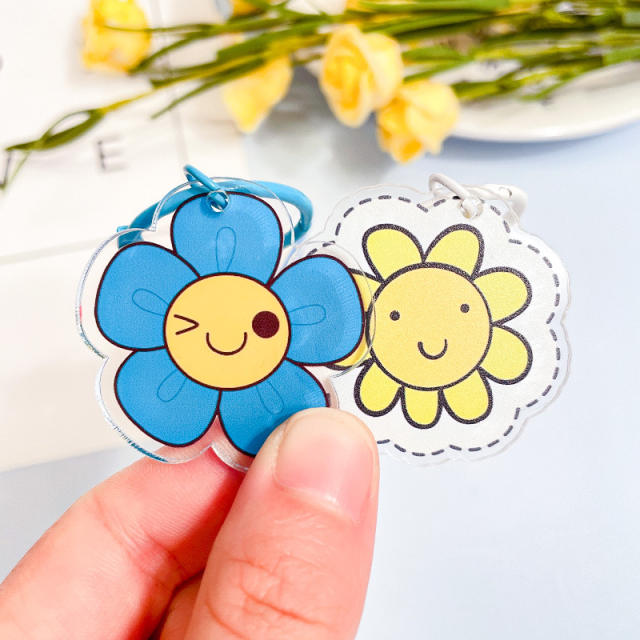 Cute colorful acrylic double side flower keychain