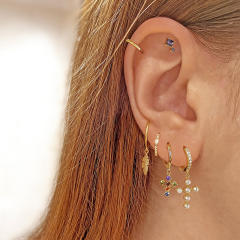 925 needle luxury color rhinestone cross copper huggie earrings
