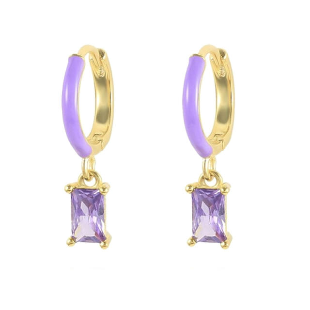 925 needle blue color enamel series copper huggie earrings