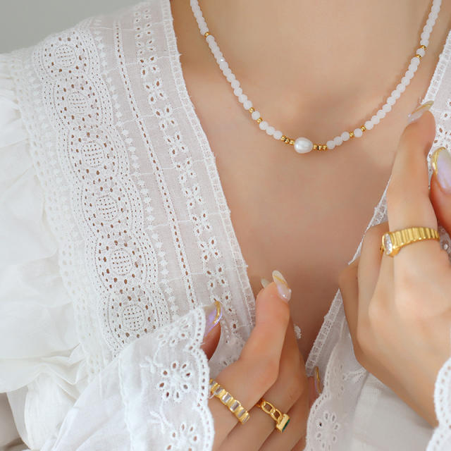 Korean fashion water pearl glass beads choker necklace