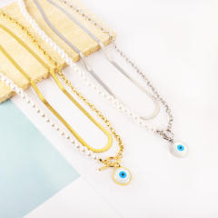 Occident fashion evil eye pendant two layer stainless steel necklace