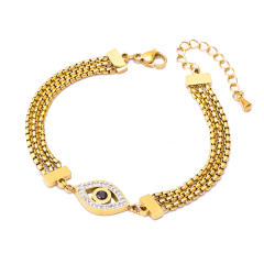 Elegant three layer metal chain evil eye stainless steel bracelet