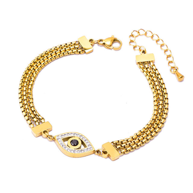 Elegant three layer metal chain evil eye stainless steel bracelet