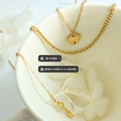 Occident fashion heart locket and key stainless steel layer necklace