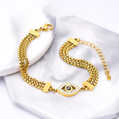 Elegant three layer metal chain evil eye stainless steel bracelet