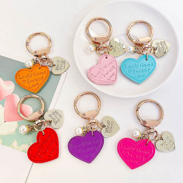 Creative colorful leather heart keychain