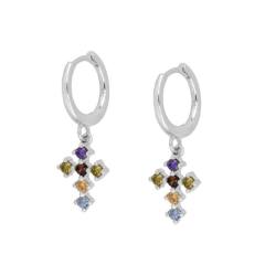 925 needle luxury color rhinestone cross copper huggie earrings