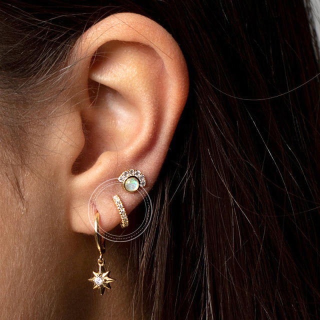 925 needle elegant diamond copper huggie earrings