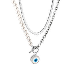 Occident fashion evil eye pendant two layer stainless steel necklace