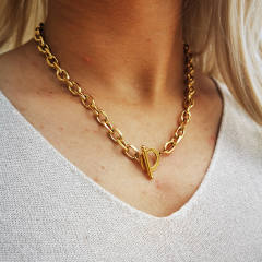 Hiphop stainless steel chain toggle choker necklace