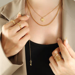 Occident fashion heart locket and key stainless steel layer necklace
