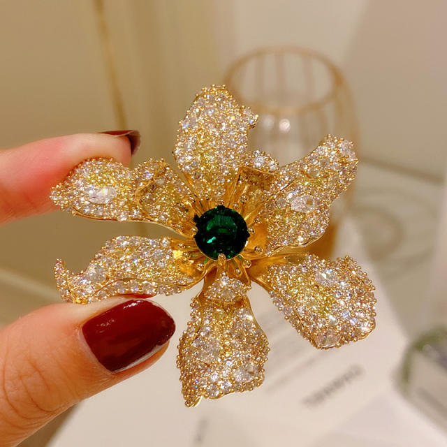 Luxury handmade pave setting diamond bloom flower brooch