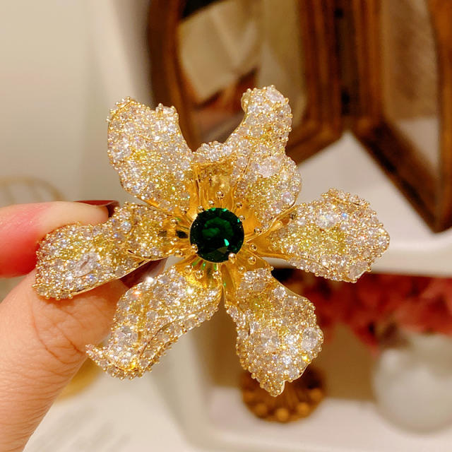 Luxury handmade pave setting diamond bloom flower brooch