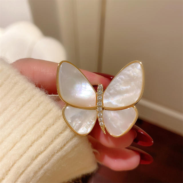 Elegant natural shell butterfly women brooch