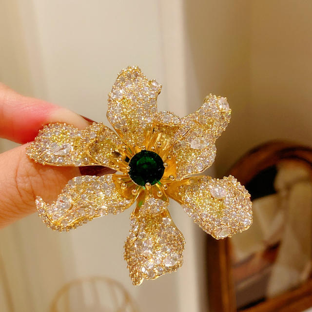 Luxury handmade pave setting diamond bloom flower brooch