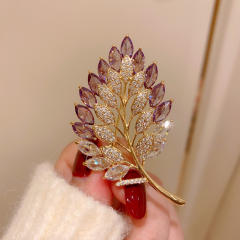Elegant amethyst statement leaf design brooch