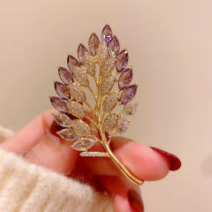 Elegant amethyst statement leaf design brooch
