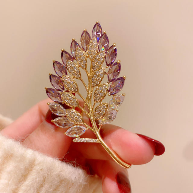 Elegant amethyst statement leaf design brooch