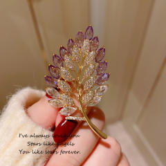 Elegant amethyst statement leaf design brooch