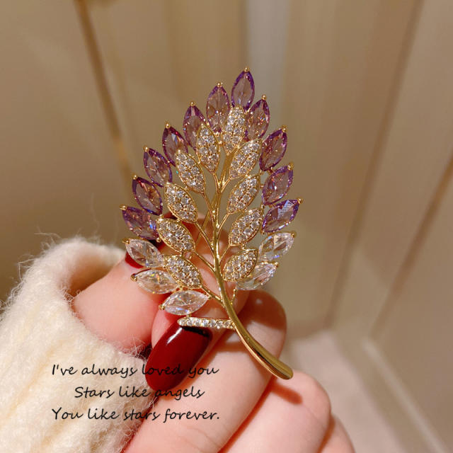 Elegant amethyst statement leaf design brooch