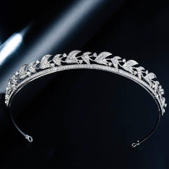 Korean fashion pave setting diamond leaf crown