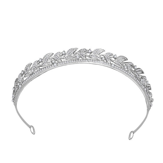 Korean fashion pave setting diamond leaf crown