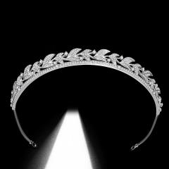 Korean fashion pave setting diamond leaf crown