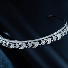 Korean fashion pave setting diamond leaf crown