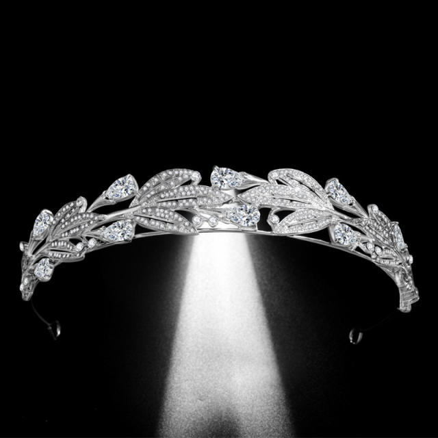 Occident fashion cubic zircon leaf crown of wedding