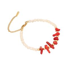 Natural red stone beaded evil eye bracelet