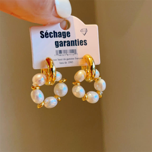 18KG water pearl circle women earrings