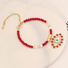 Natural red stone beaded evil eye bracelet