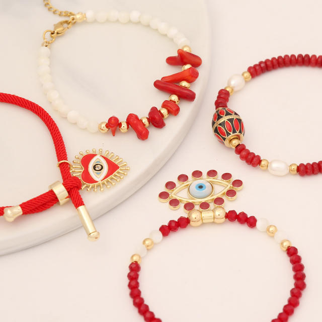 Natural red stone beaded evil eye bracelet