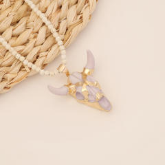 Boho vintage the cow head pendant bead necklace
