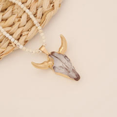Boho vintage the cow head pendant bead necklace
