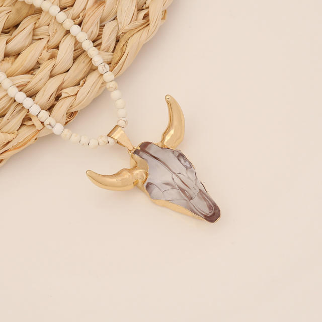 Boho vintage the cow head pendant bead necklace