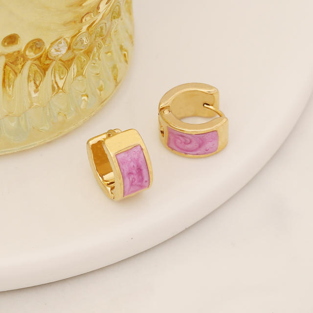 Spring design color enamel stainless steel huggie earrings